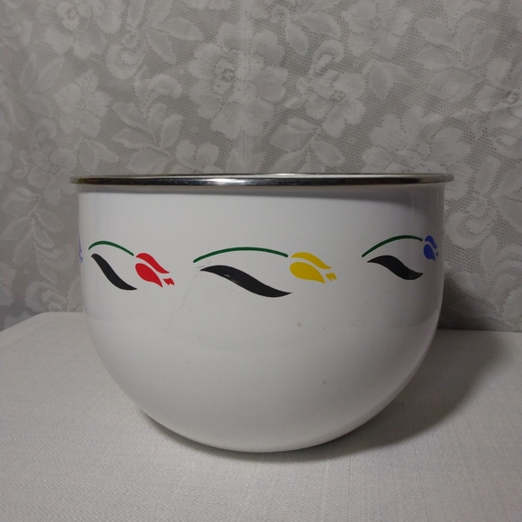 Vintage Kobe Enamelware - Enameled Steel Large Nesting Bowl White & Tulips - Picture 3 of 11